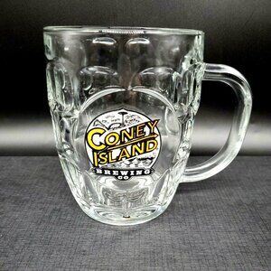 Coney Island Brewing Co Beer Glass Mug Barware Advertising Thumbprint Dimples